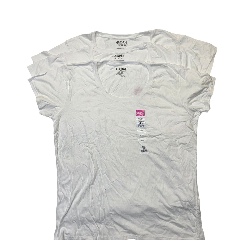 Gildan 3 Pack Womens XL White Scoop Neck T-Shirts Soft Ring Spun Cotton G64550L